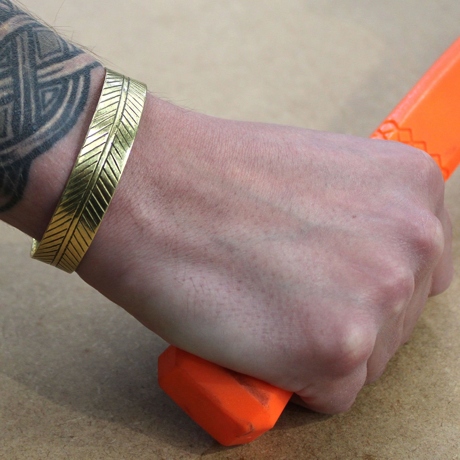 Brass Tibetan Bracelet - Wide Tribal Leaf - Image 4