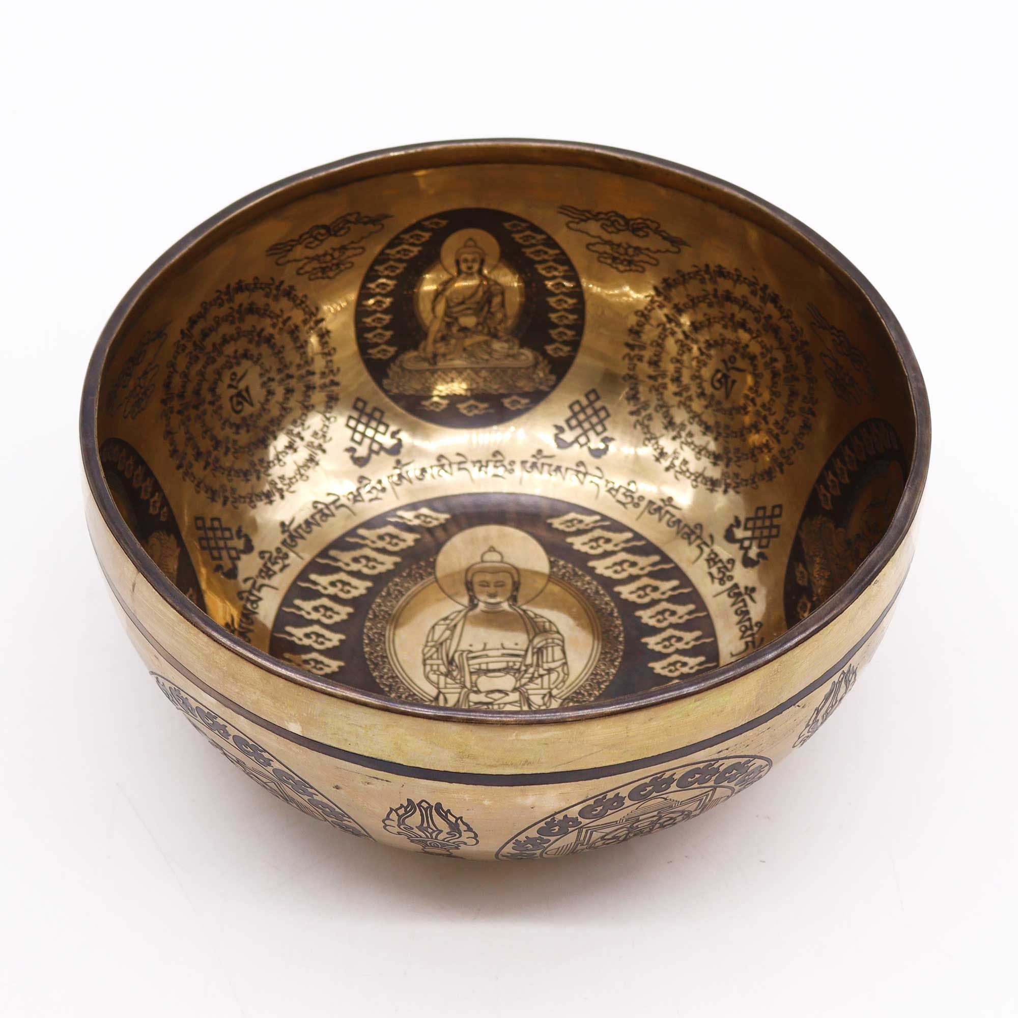 Tibetan Healing Engraved Bowl - 21cm - 5 Buddhas - Image 2