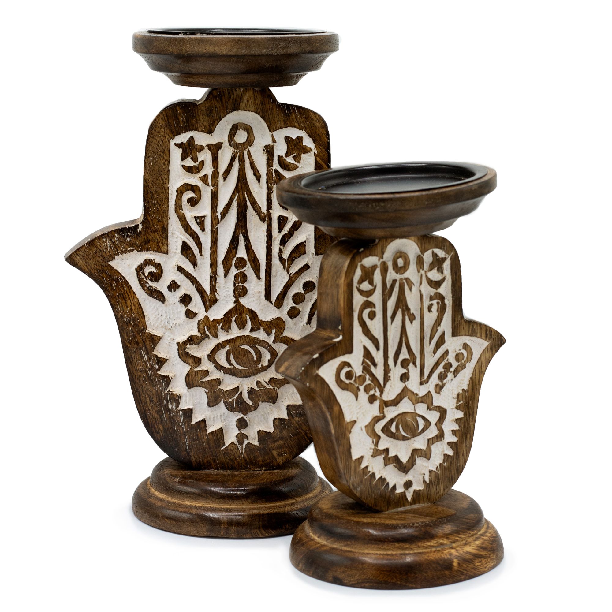 Mango Wood Candle Stand - Hamsa - Large - Image 2