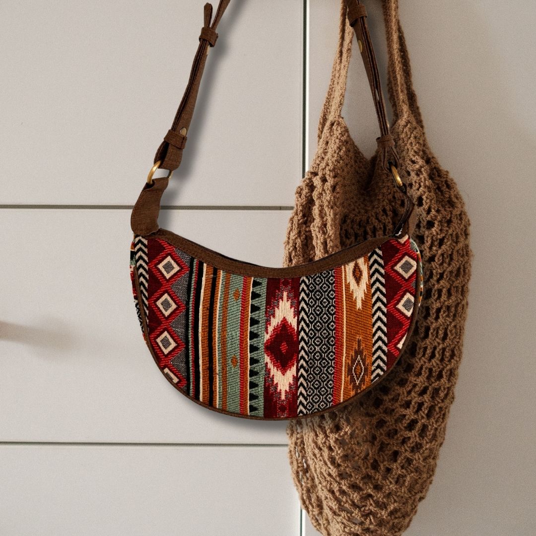 Jacquard Hobo Bag - Rich Browns (brown strap) - Image 3