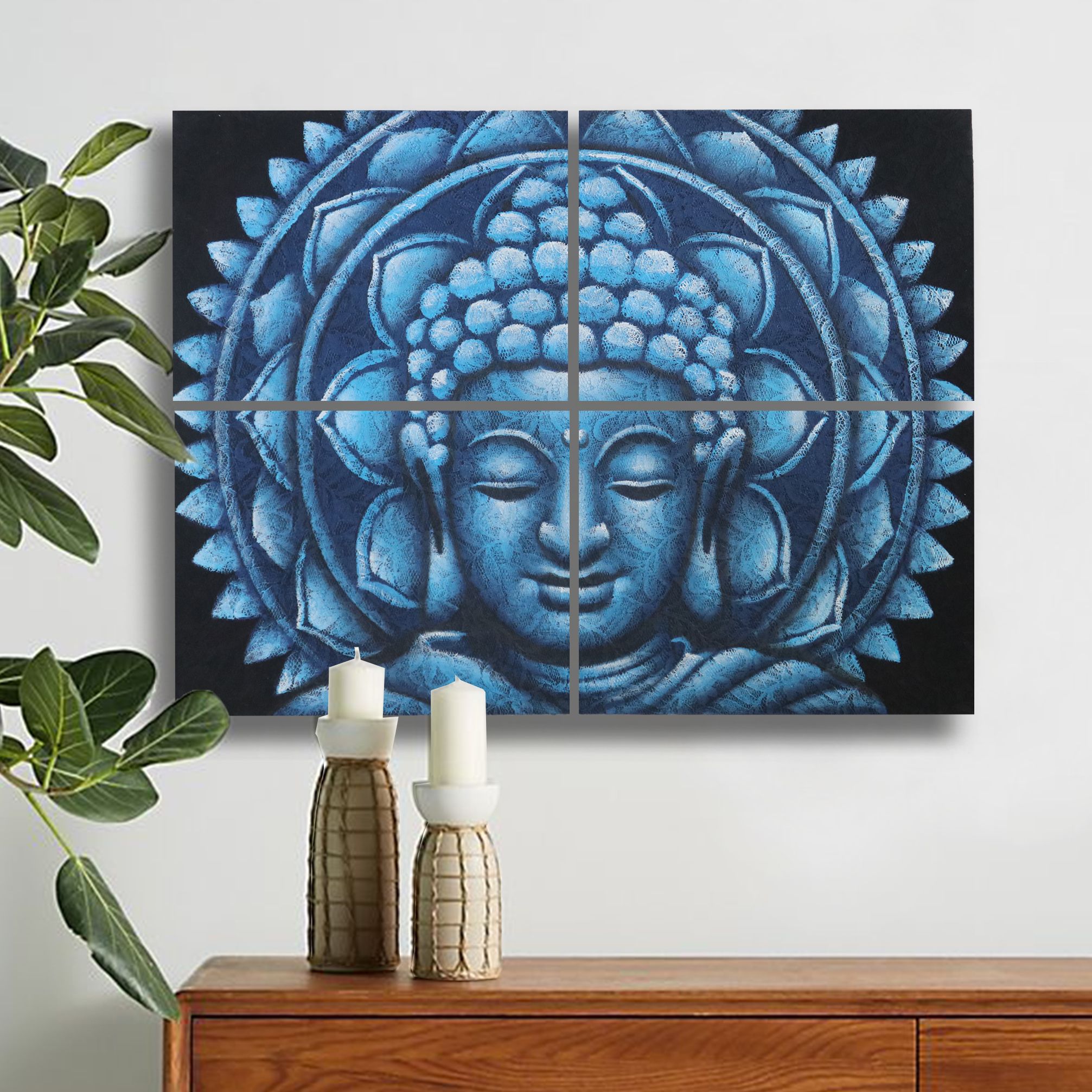 Set of 4 Blue Buddha Mandala Brocade Detail 30x40cm - Image 2