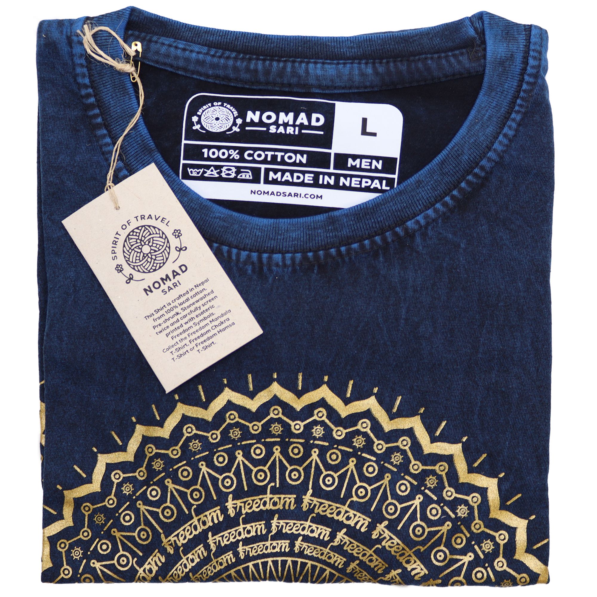 Large Stone Washed T-Shirt - Mandala - Blue - Image 4