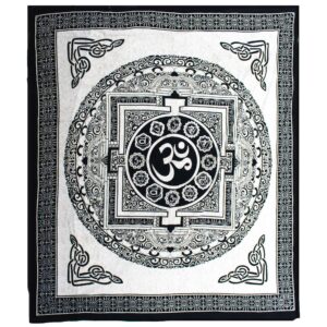 Double Cotton Bedspread + Wall Hanging - Mono - OM Mandala