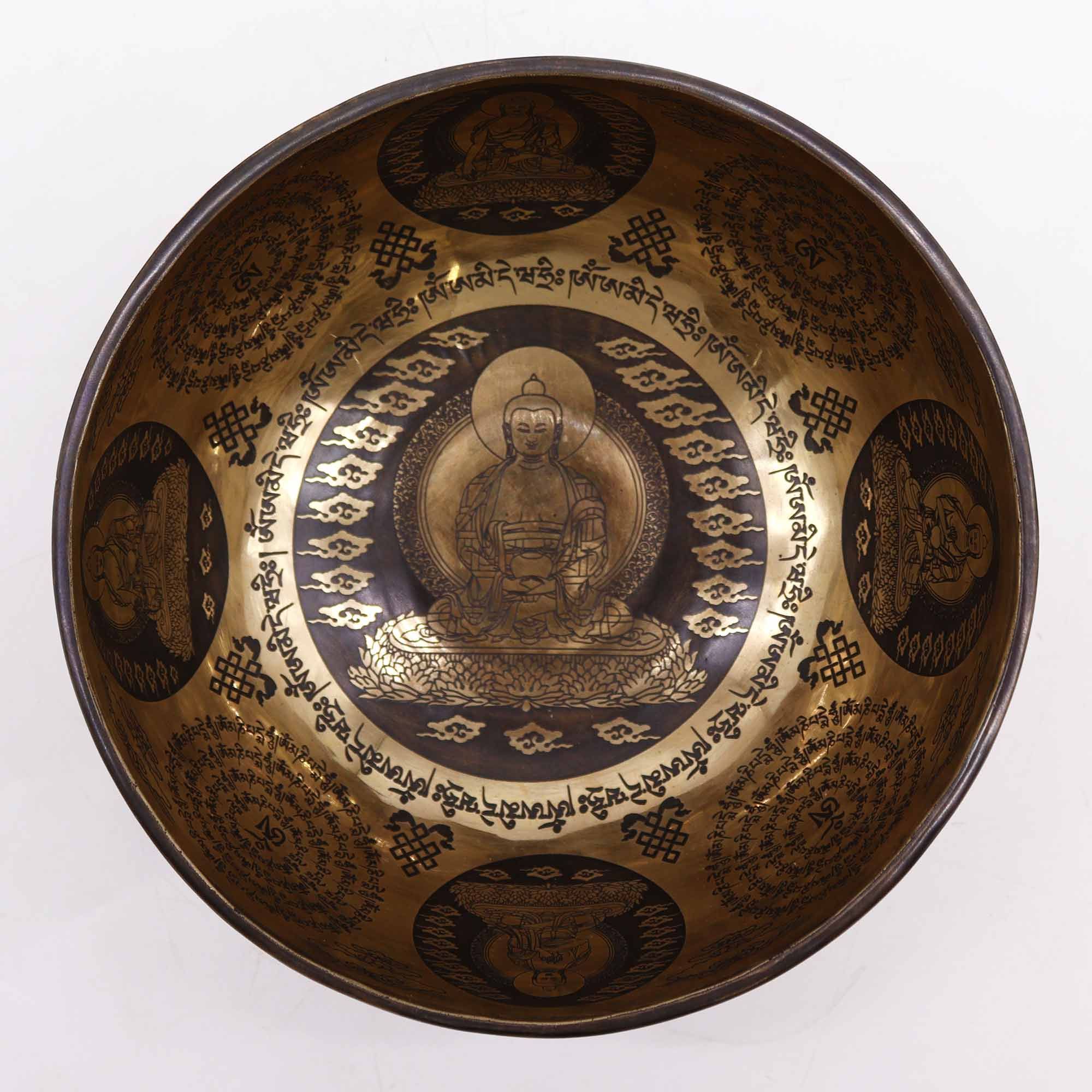 Tibetan Healing Engraved Bowl - 21cm - 5 Buddhas - Image 3