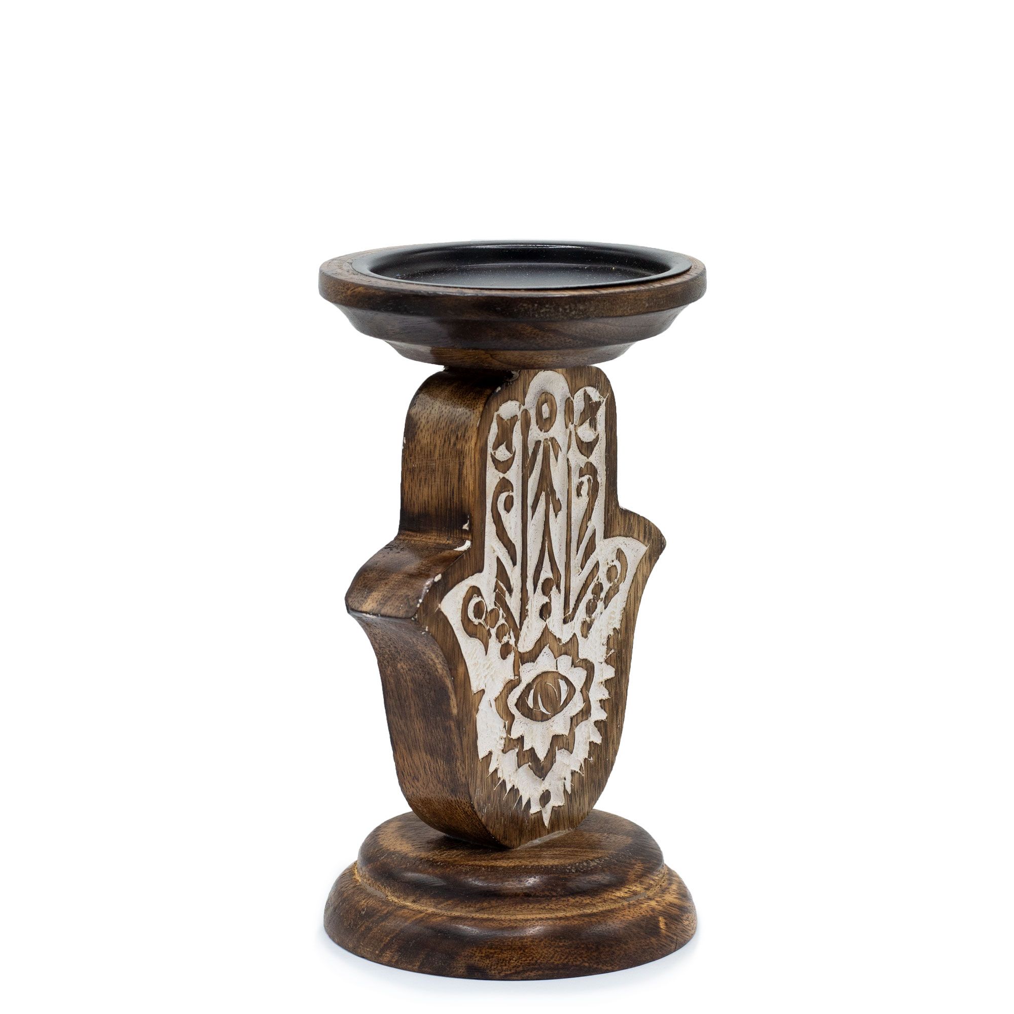 Mango Wood Candle Stand - Hamsa - Small - Image 3