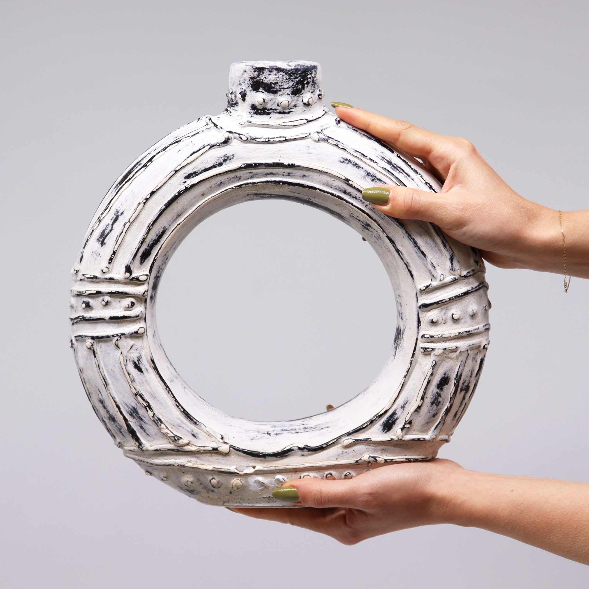 Round Donut Shaped Vase - Cream 30cm - Image 2