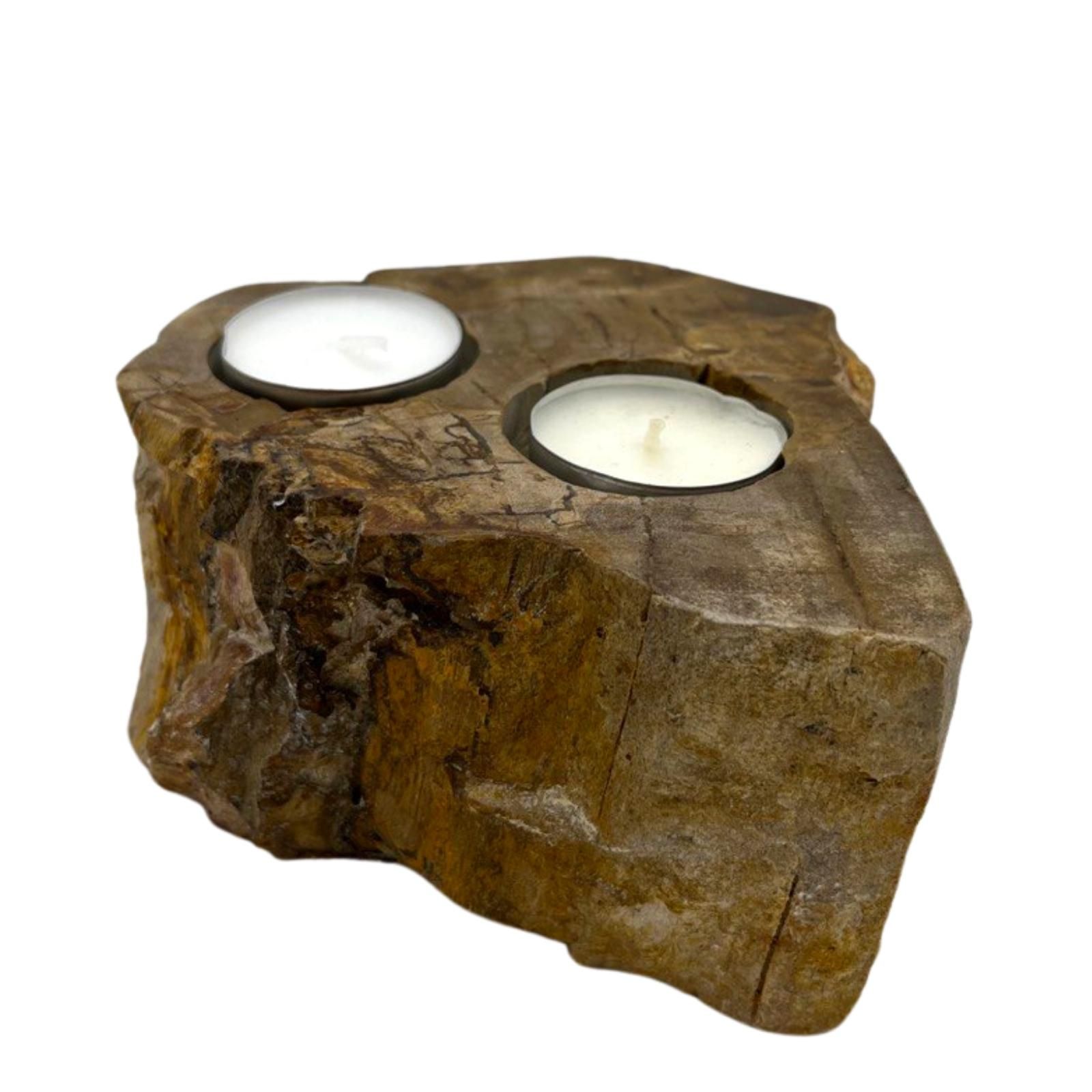 Petrified Wood Candle Holder - Double - Image 2