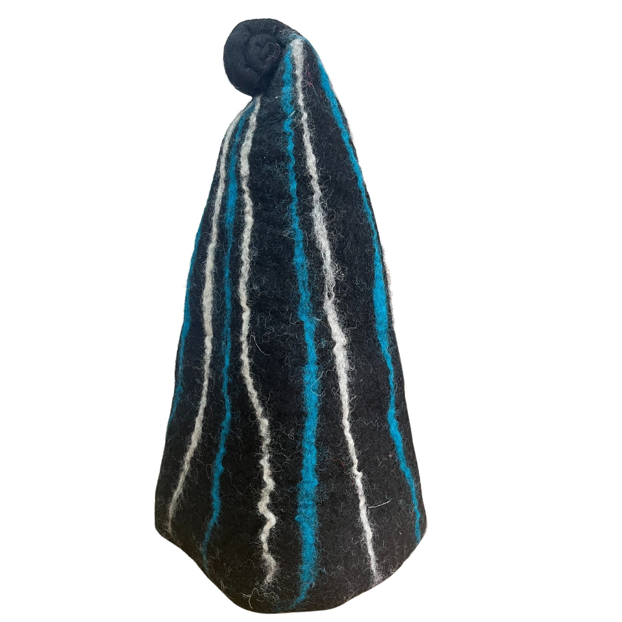 Felted Sauna Wizard Hat - Black Blue Streaks - Image 2