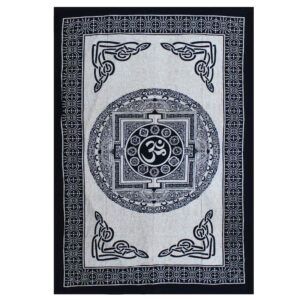 Single Cotton Bedspread + Wall Hanging - Mono - OM Mandala