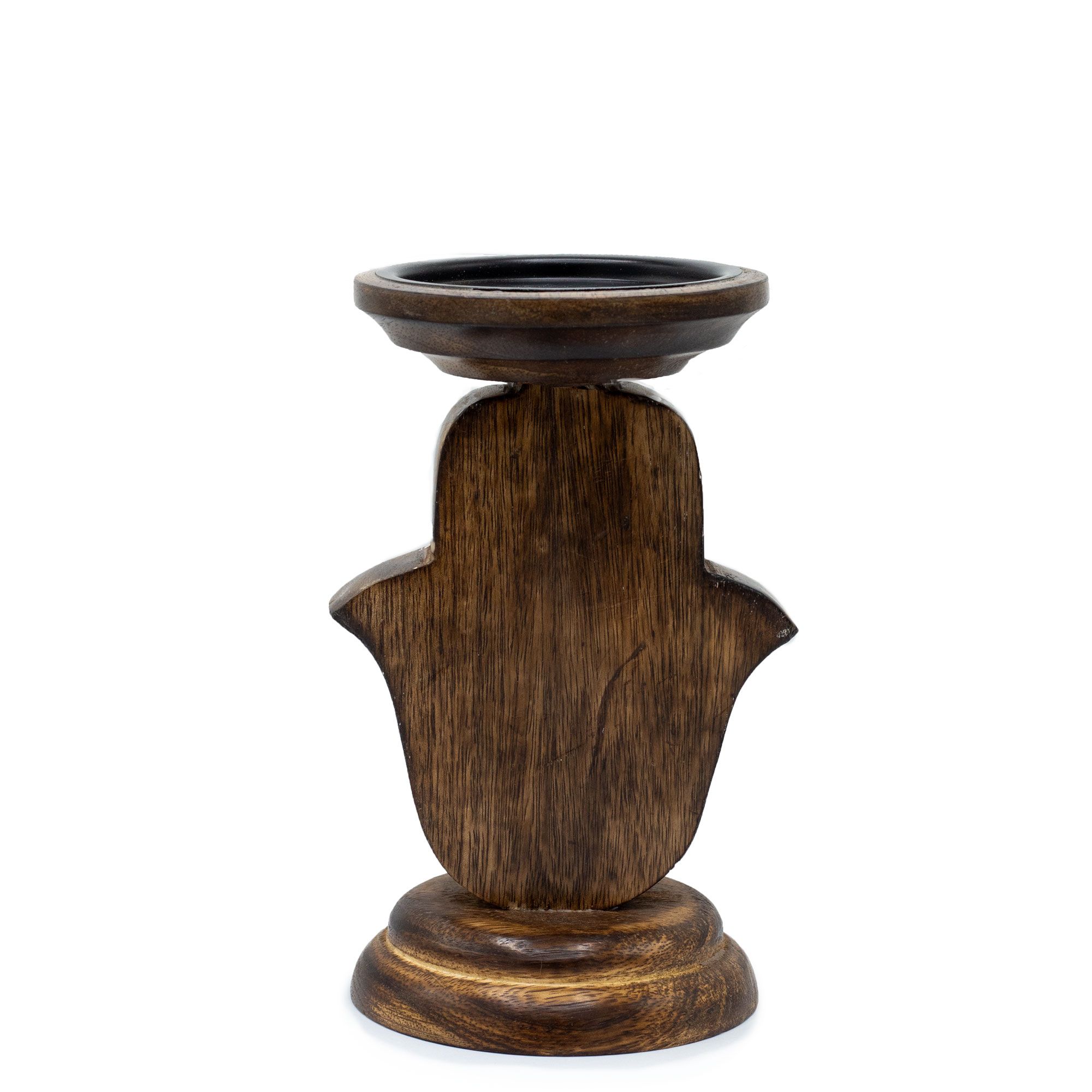 Mango Wood Candle Stand - Hamsa - Small - Image 4