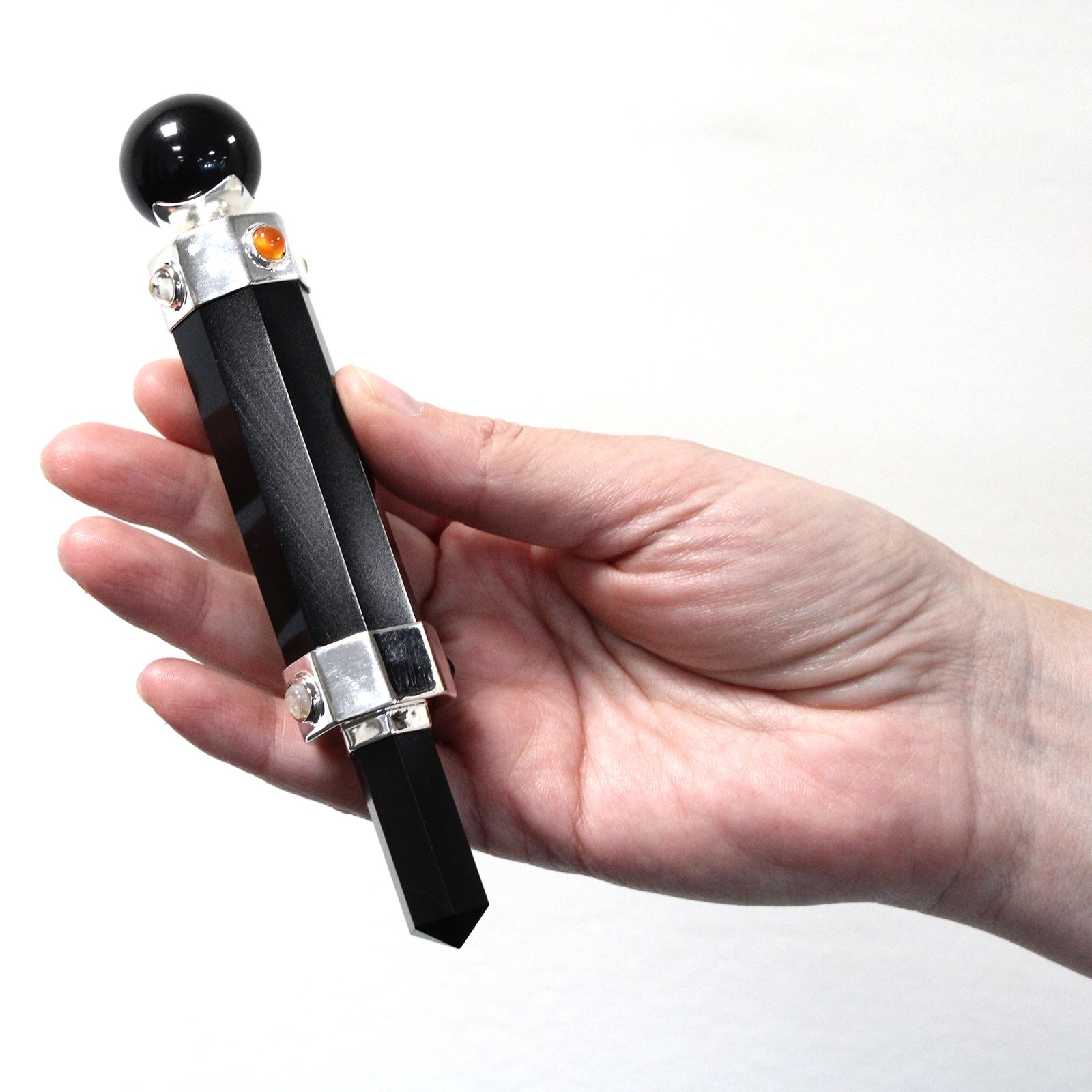 Hexagonal Crystal Healing Wand - 12cm - Black Agate - Image 2