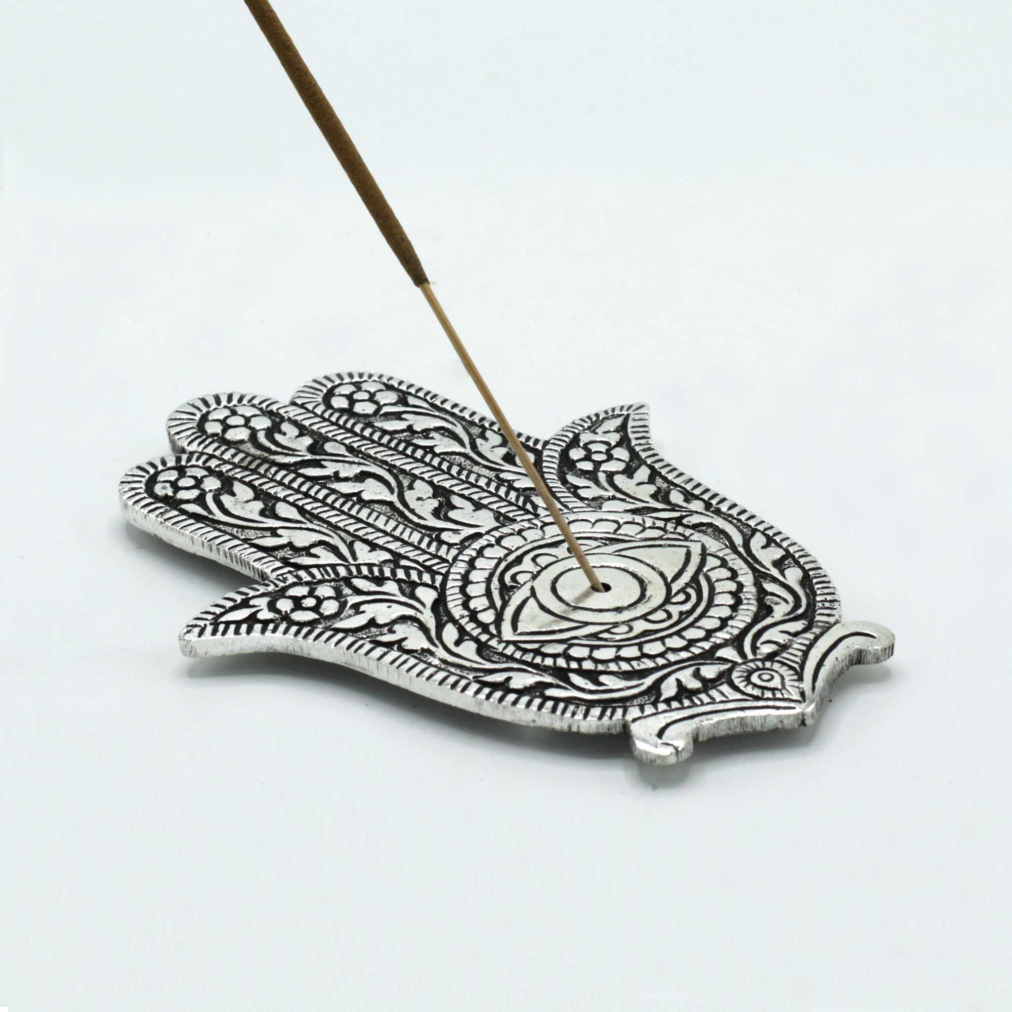 Polished Aluminium Hamsa Incense Holder 14cm - Image 2