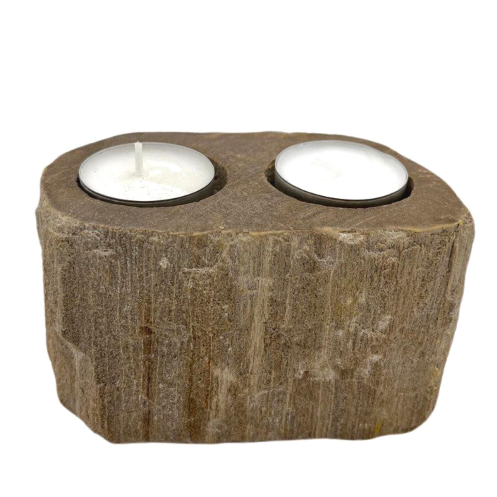 Petrified Wood Candle Holder - Double - Image 4