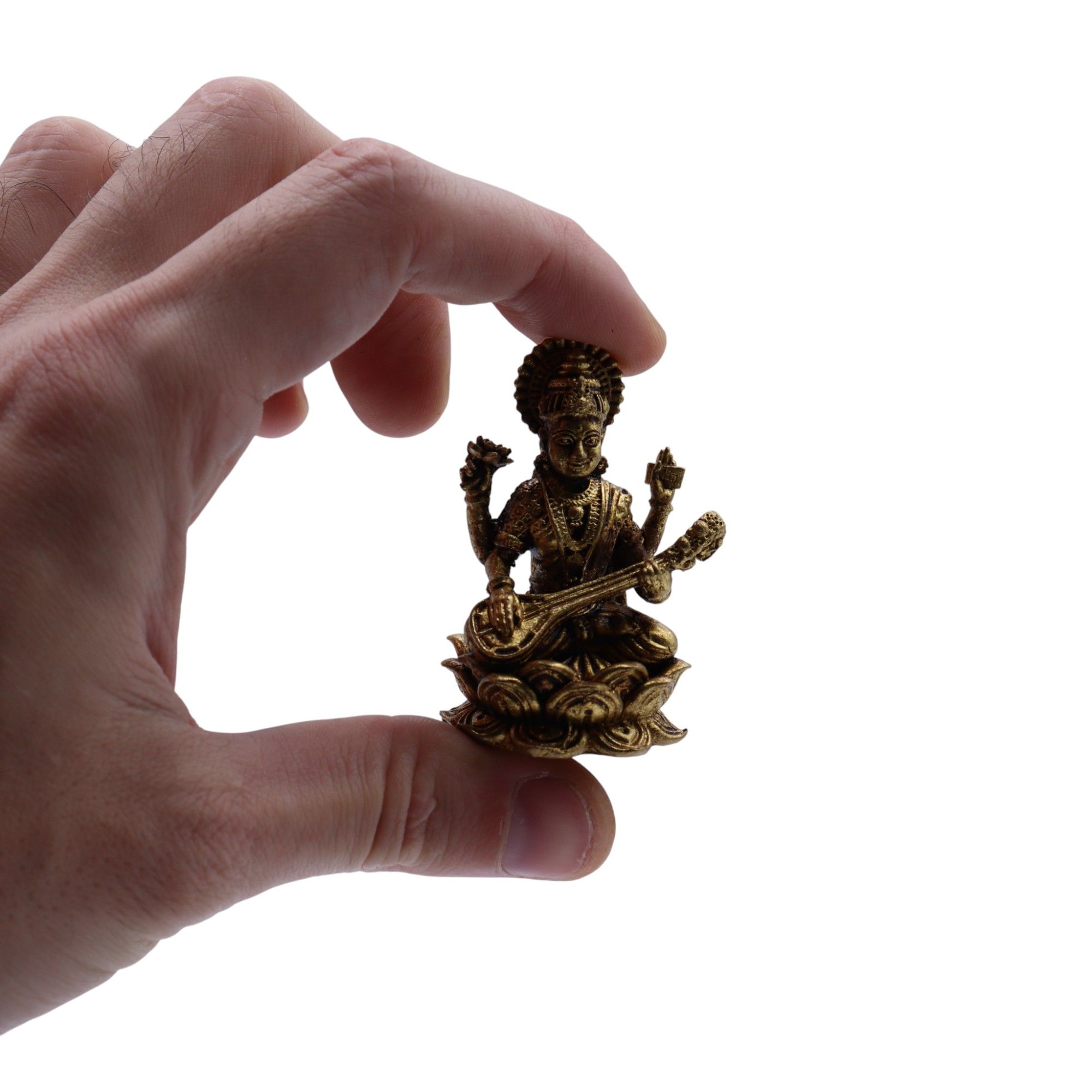 Brass Miniature Gods - Sarswati (52gms) - 49mm - Image 3
