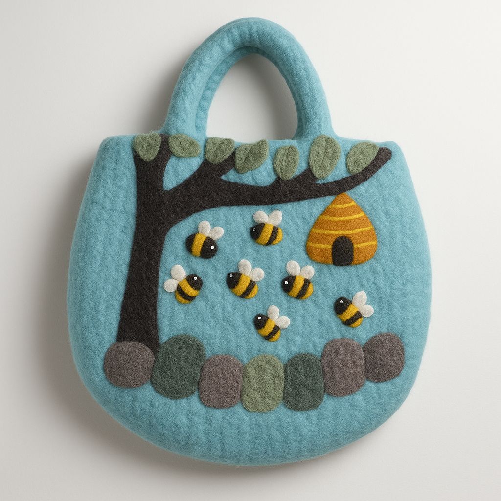 Tree and Beehive Felted Bag - Image 2