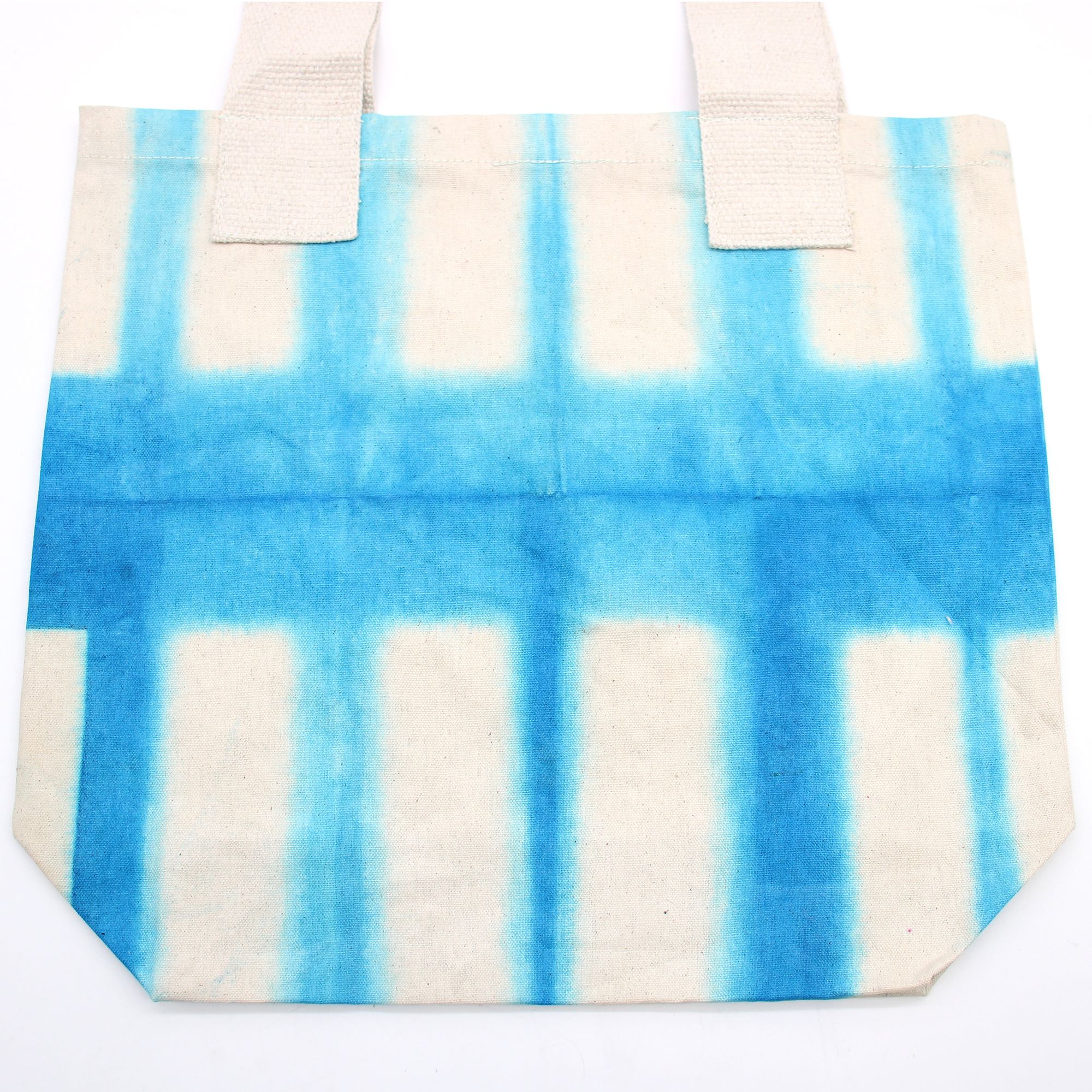 Natural Tye-Dye Cotton Bag (8oz) - 38x42x12cm - Sky Blue Blocks - Natural Handle - Image 3