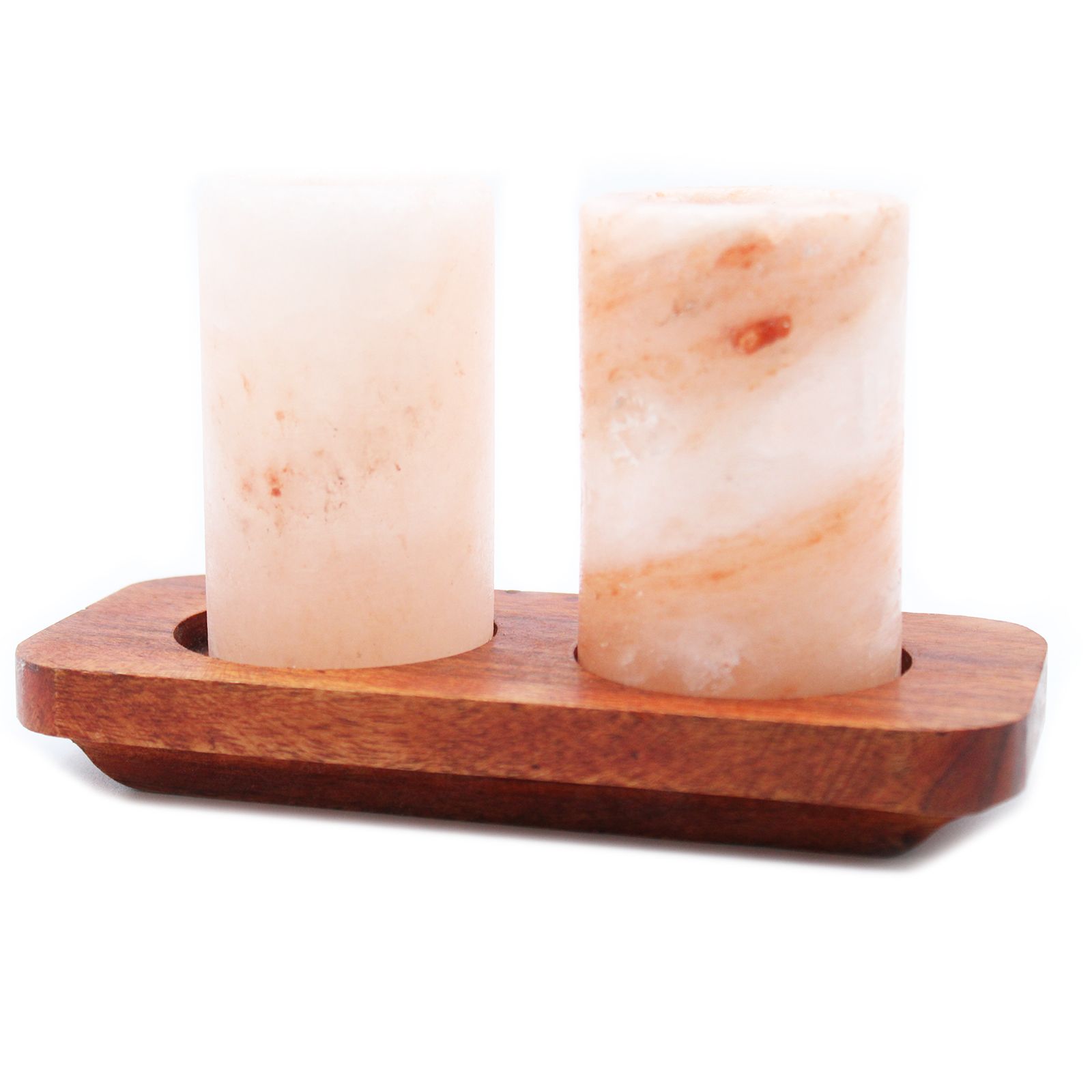 Set of 2 Himalayan Salt Shot Glasses & Wood Serving Stand - Image 2