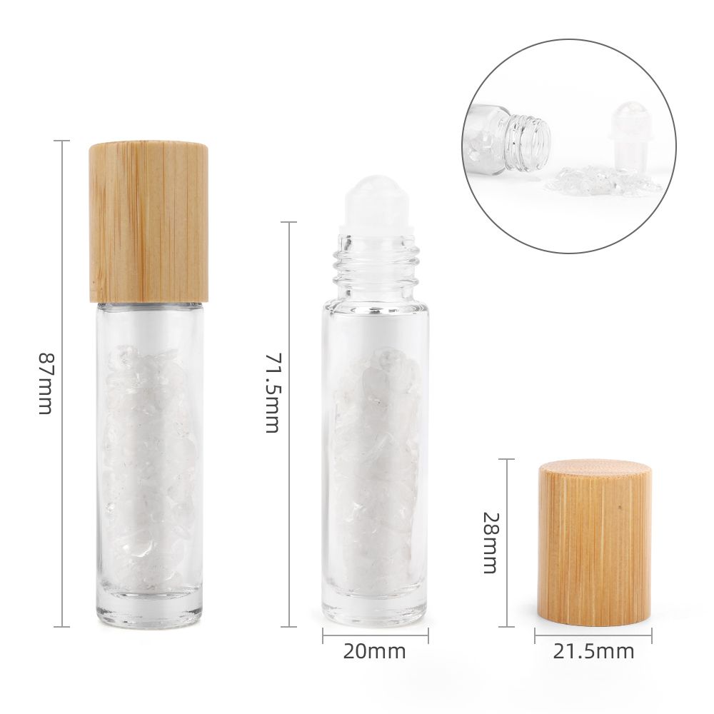 Gemstone Essential Oil Roller Bottle - Rock Quartz - Wooden Cap - Image 2