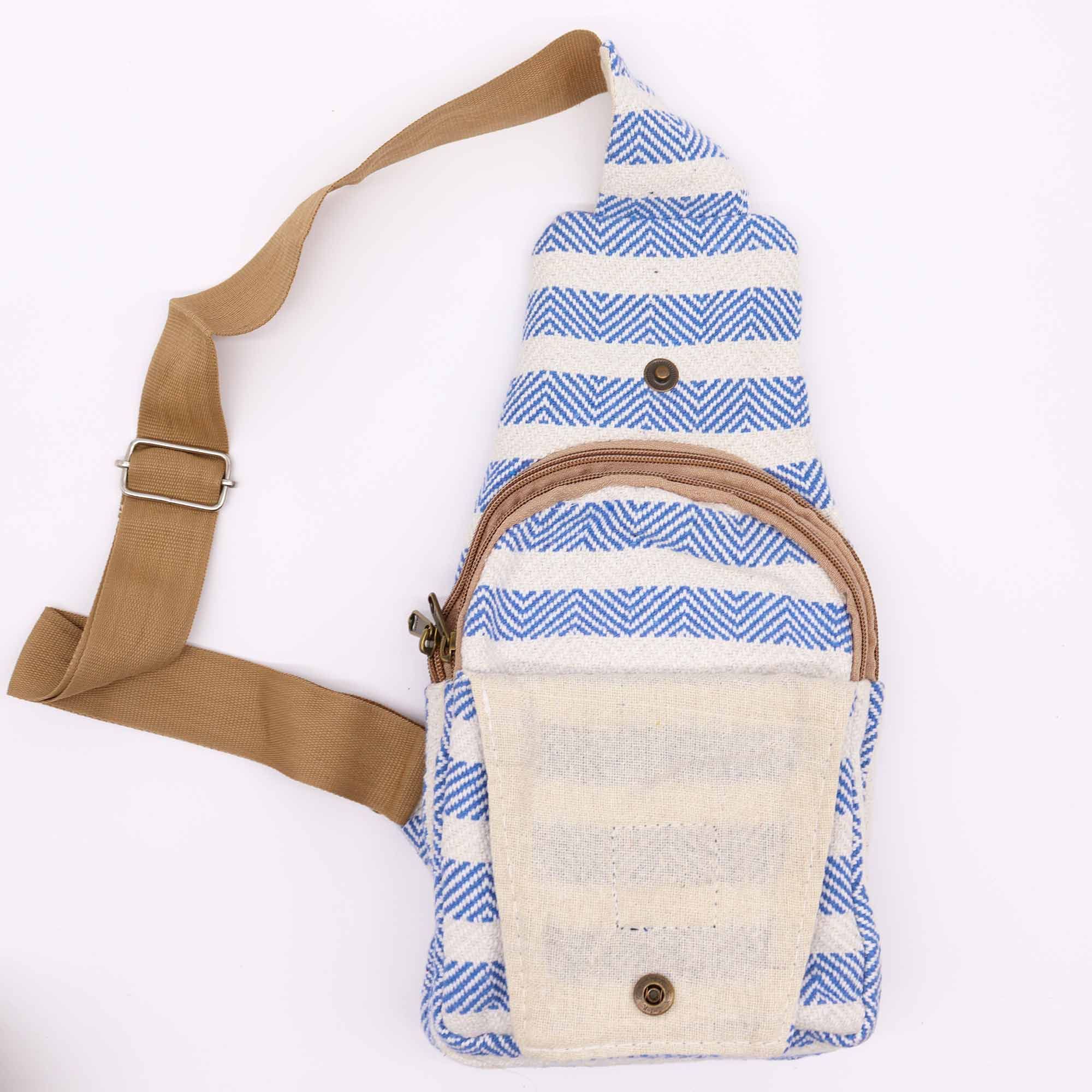 Body Cross Bag Natural Cotton - Blue & White - Image 2