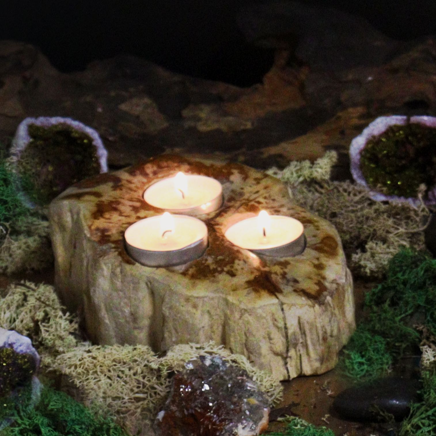 Petrified Wood Candle Holder - Double - Image 7