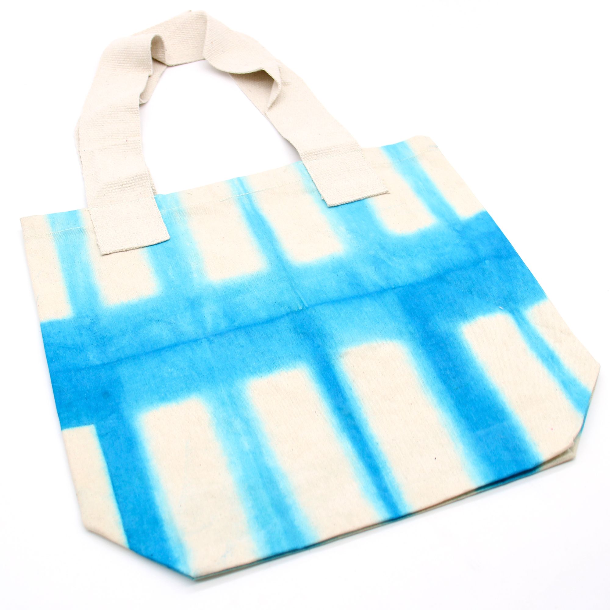 Natural Tye-Dye Cotton Bag (8oz) - 38x42x12cm - Sky Blue Blocks - Natural Handle - Image 4
