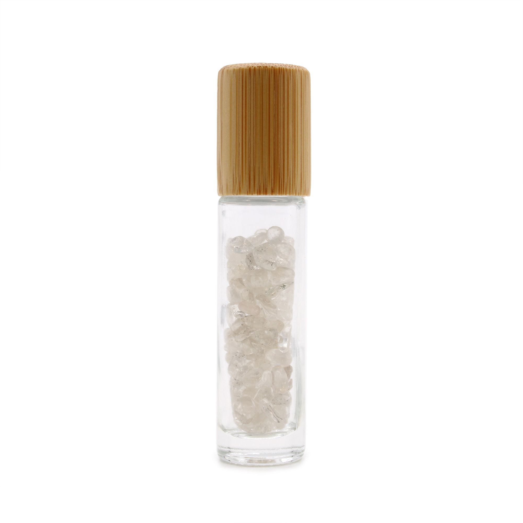 Gemstone Essential Oil Roller Bottle - Rock Quartz - Wooden Cap - Image 3