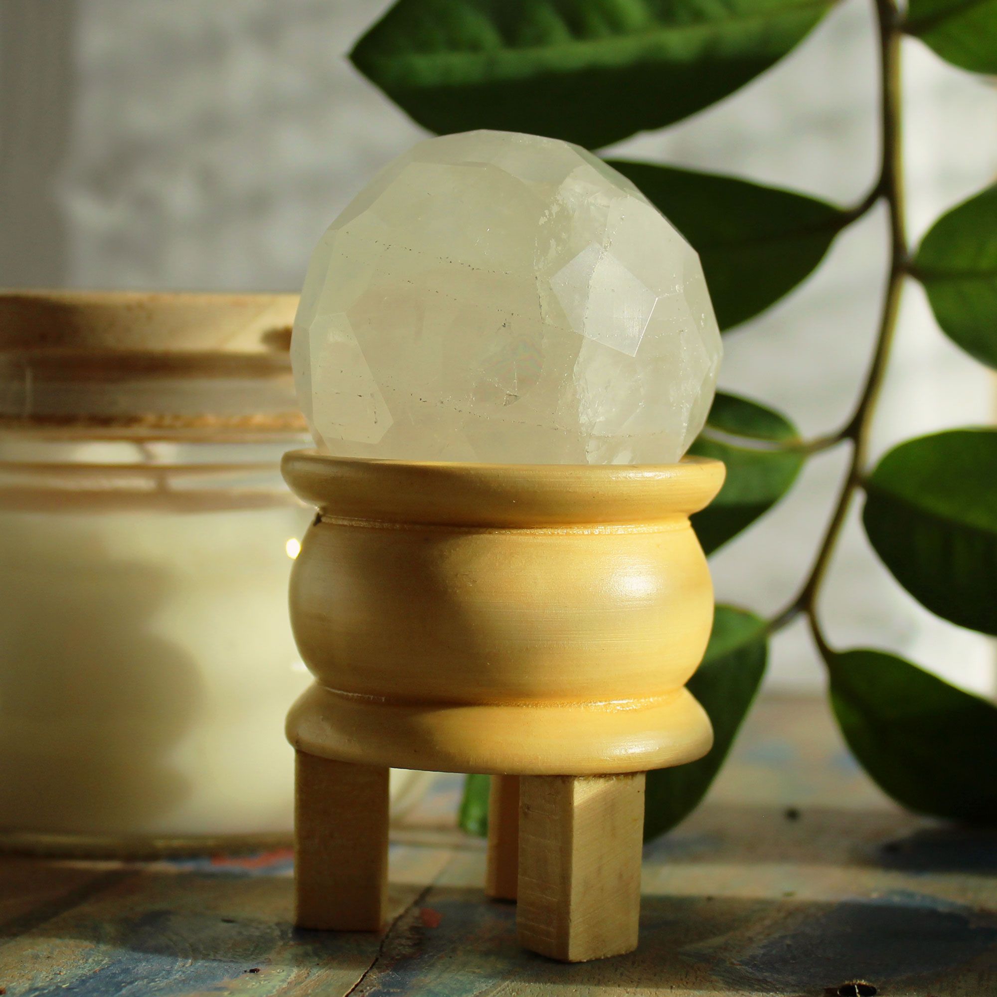 Gemstone Faceted Healing Ball & Stand - Rock Quartz - Image 4