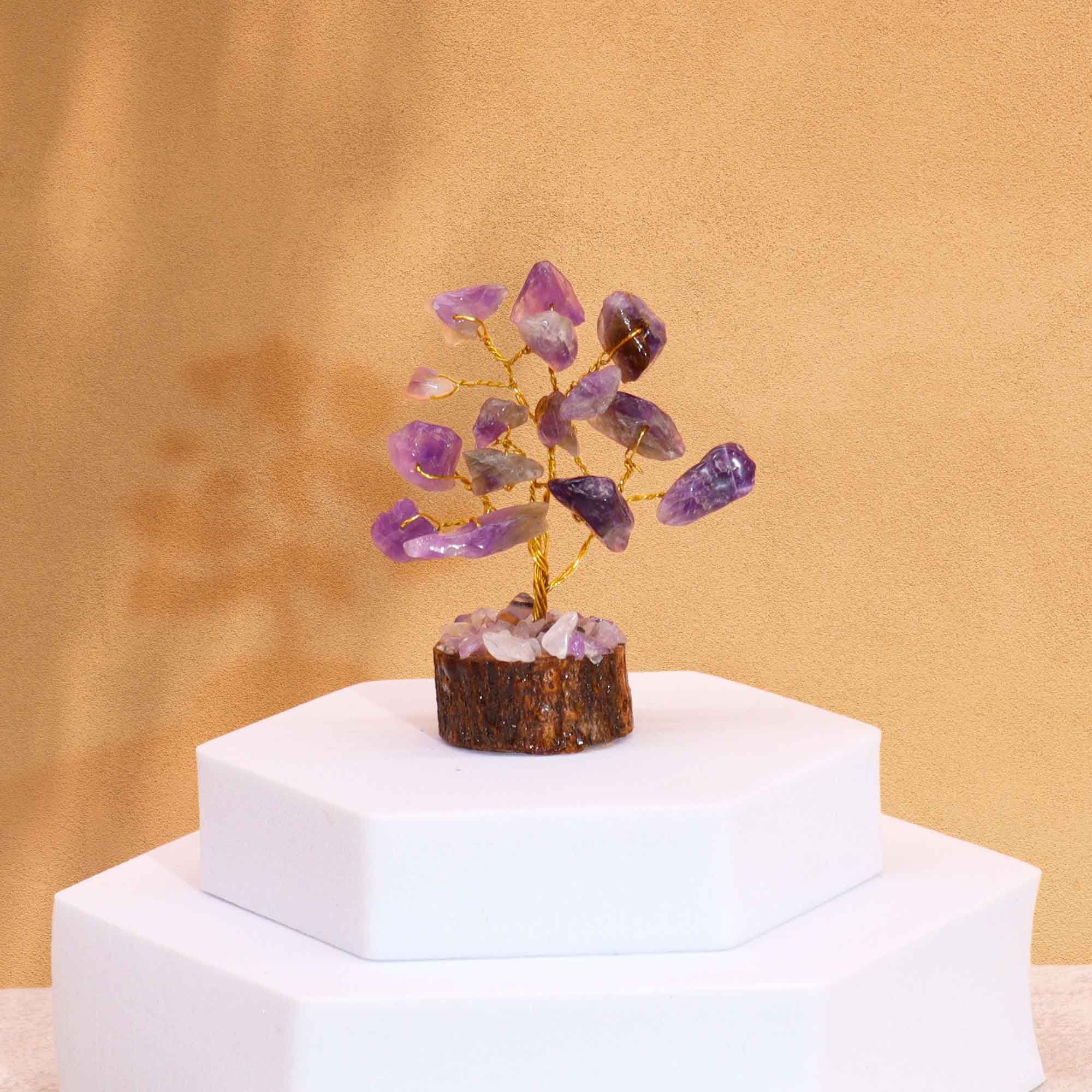 Mini Gemstone Tree On Wood Base - Amethyst (15 stones) - Image 2