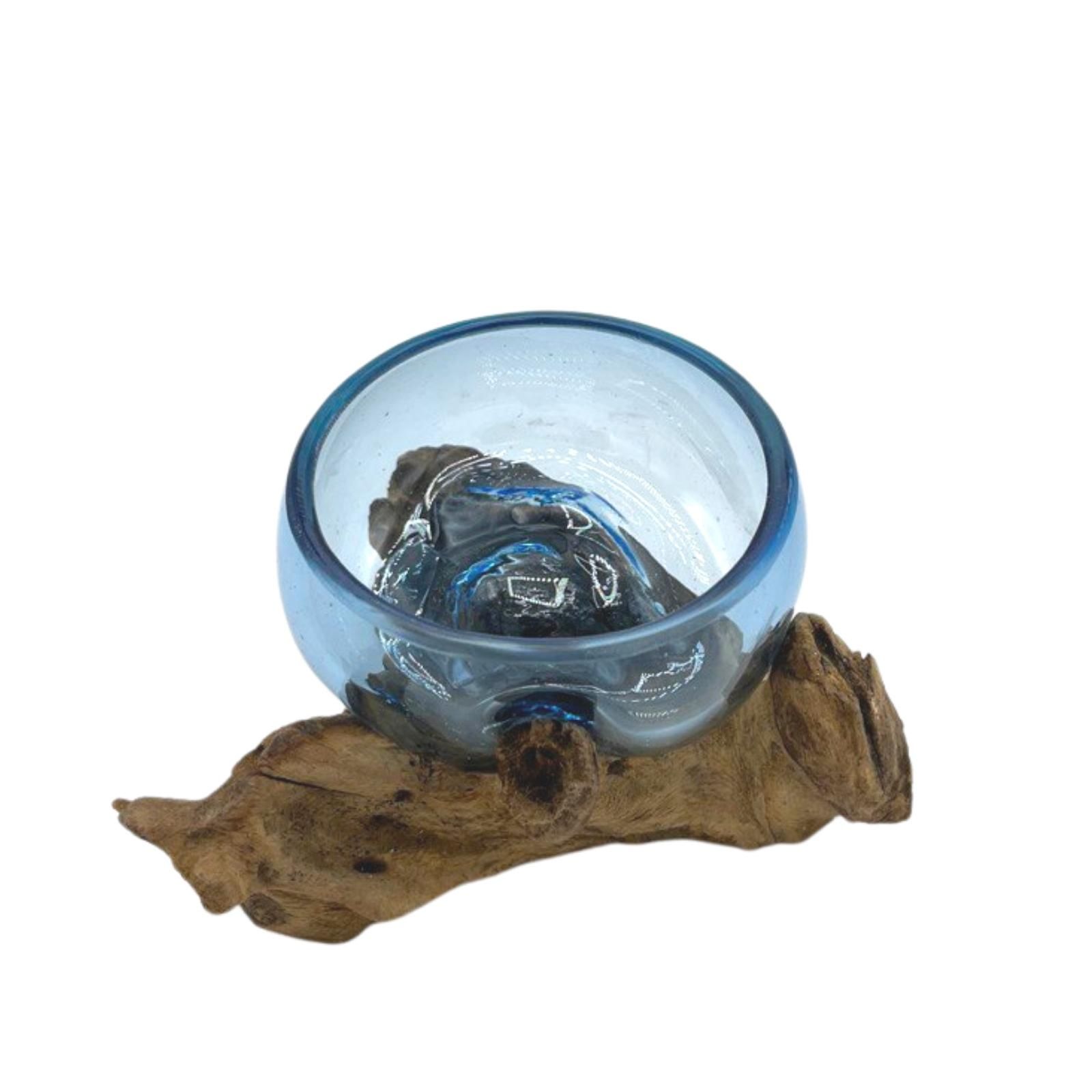 Molton Glass Mini Blue Bowl on Wood - Image 4