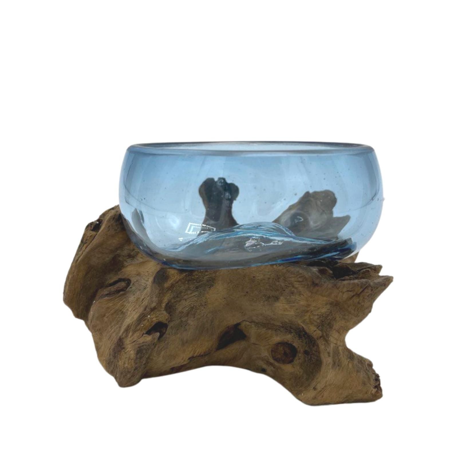 Molton Glass Mini Blue Bowl on Wood - Image 2