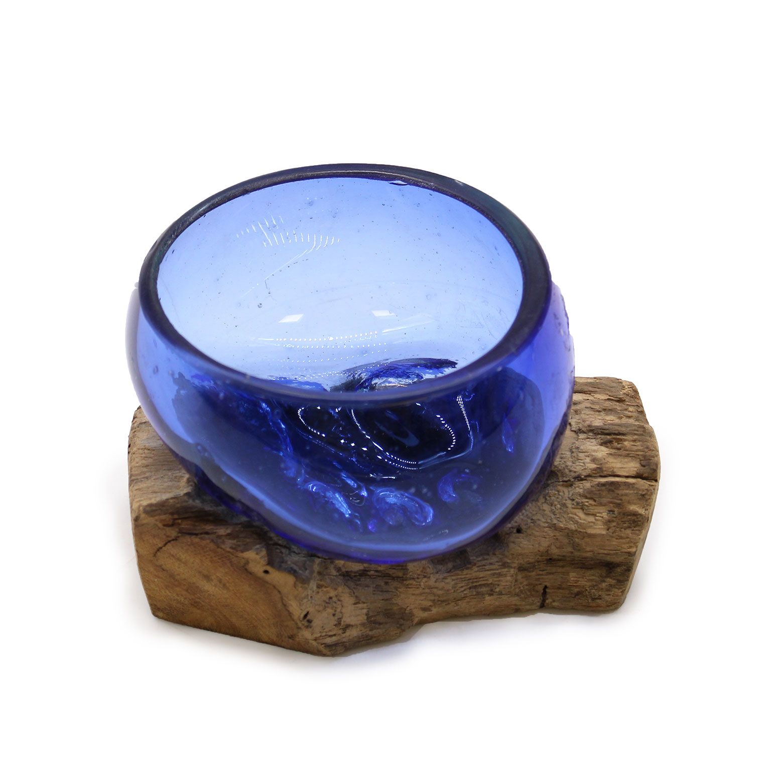 Molton Glass Mini Blue Bowl on Wood - Image 3