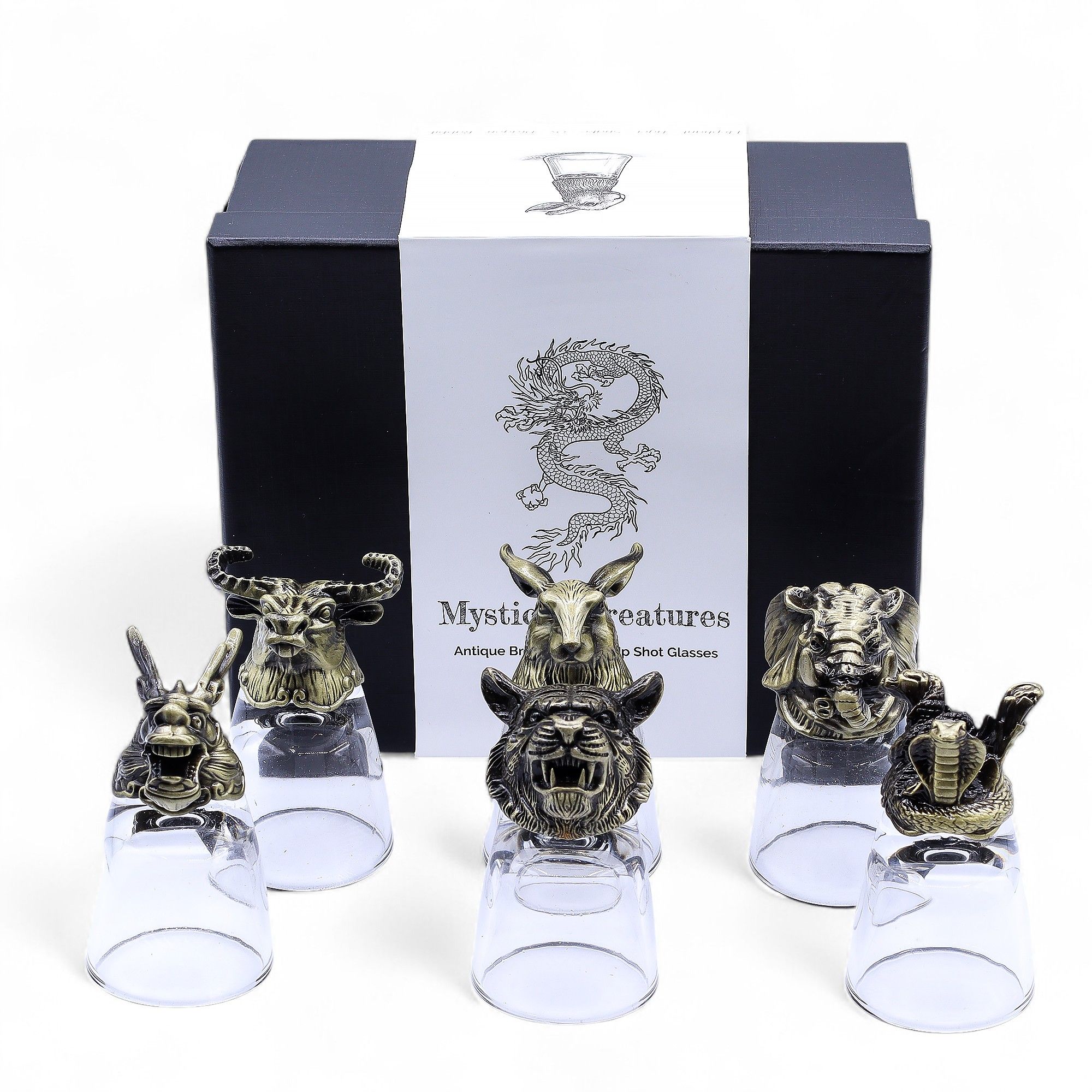 Gift Set of 6 Shot Glasses (50ml) - Mystical Creatures - Antique Bronze