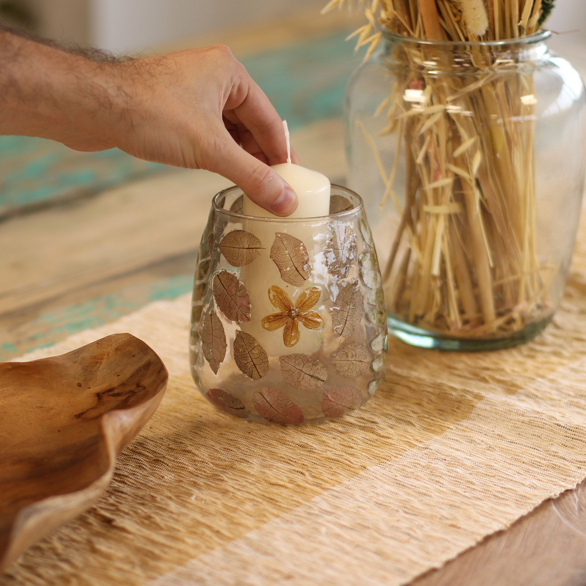 Natural Floral Glass - Vase Candle Holder - Primavera - (12x11cm) - Image 4