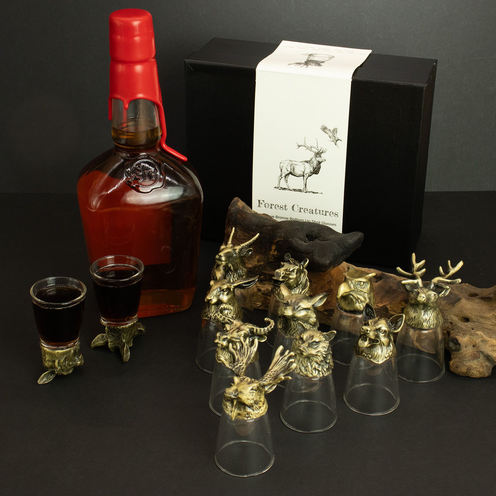 Gift Set of 12 Bottom Up Shot Glasses (25ml) - Forest & Mystical Creatures - Antique Bronze - Image 11