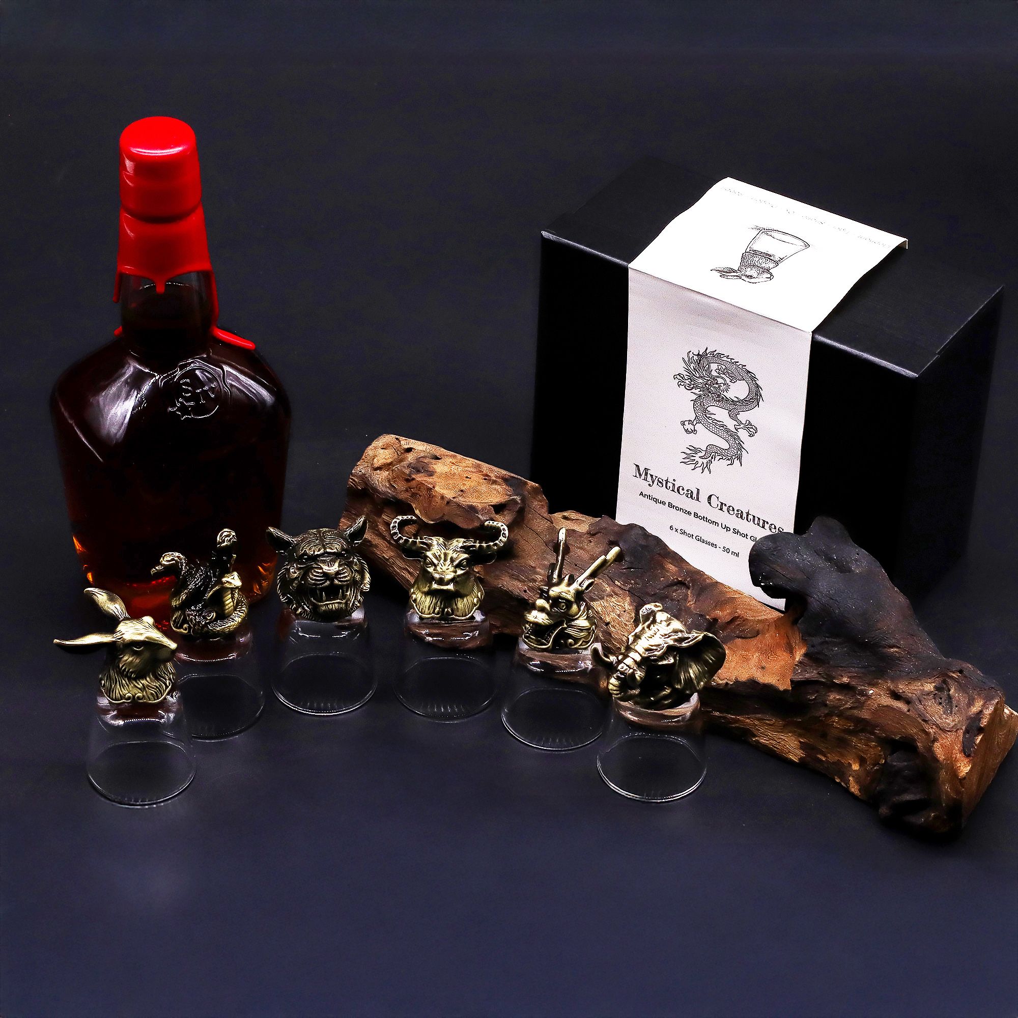 Gift Set of 6 Shot Glasses (50ml) - Mystical Creatures - Antique Bronze - Image 8