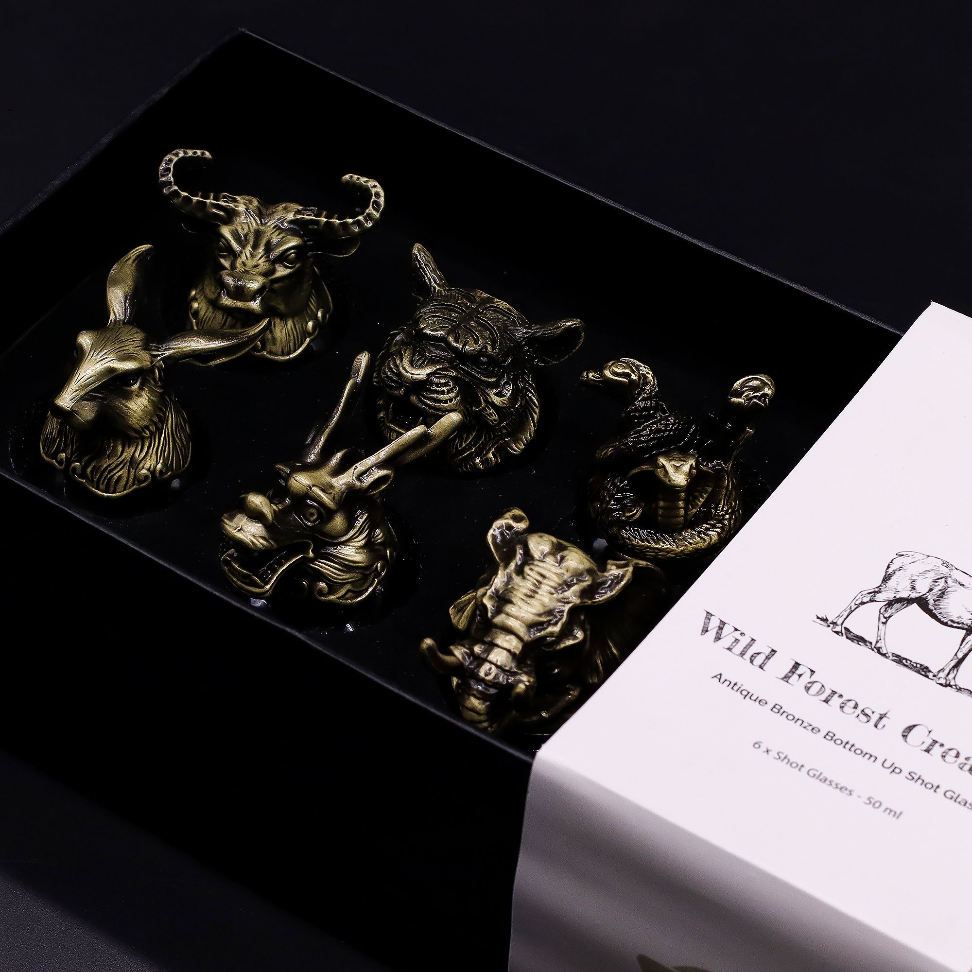 Gift Set of 6 Shot Glasses (50ml) - Mystical Creatures - Antique Bronze - Image 9