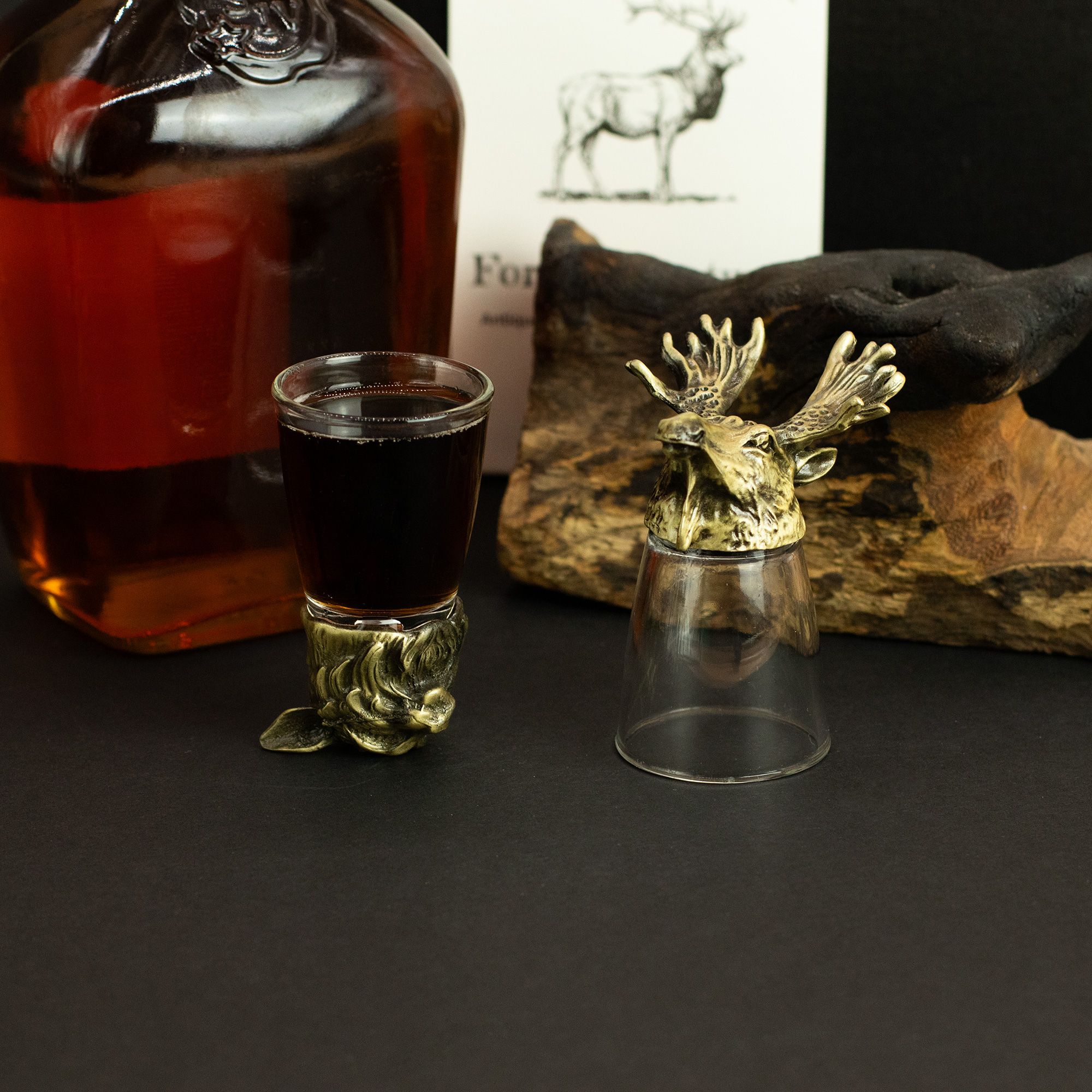 Gift Set of 12 Bottom Up Shot Glasses (25ml) - Forest & Mystical Creatures - Antique Bronze - Image 14