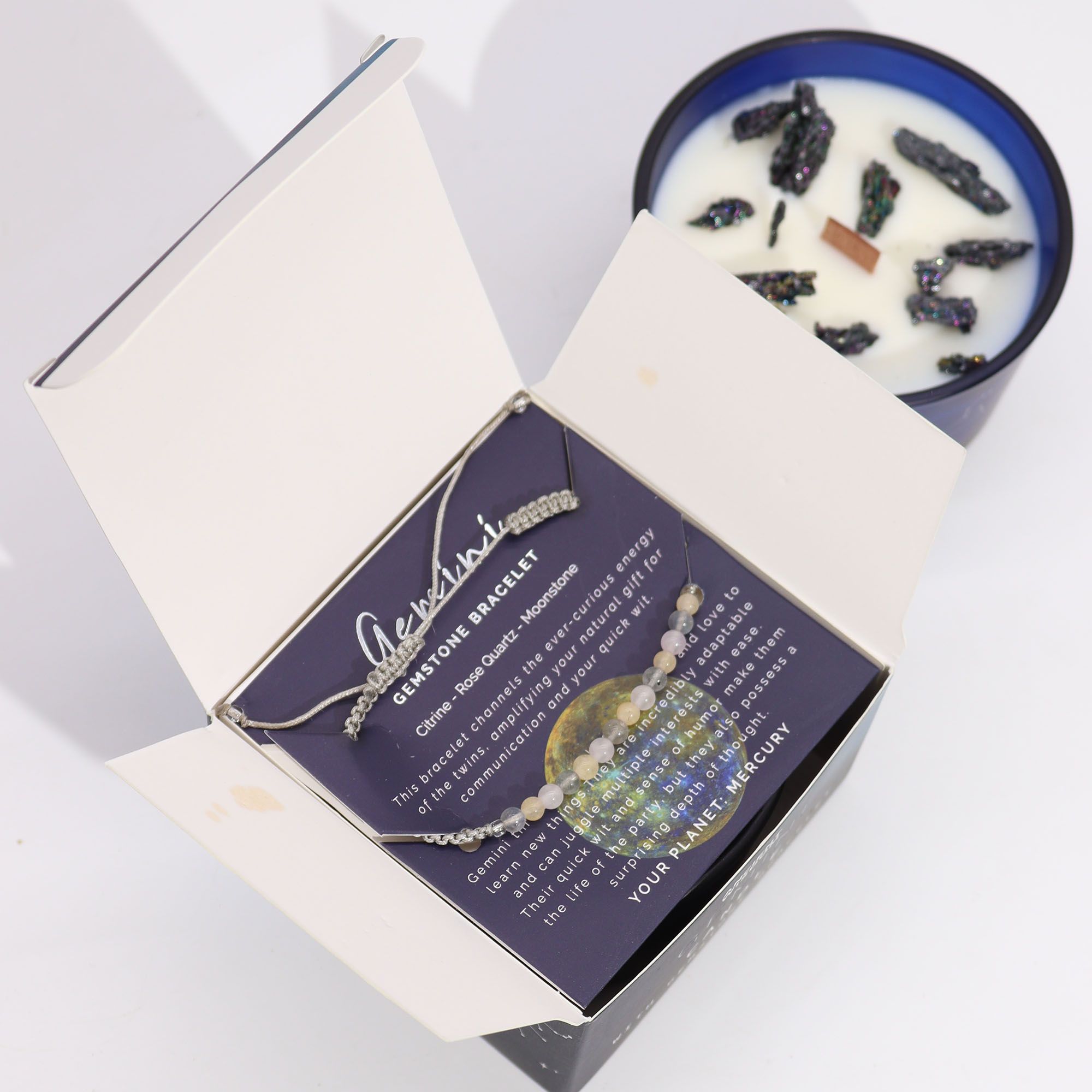 Zodiac Crystal Candle with Gemstone Bracelet - Gemini - Image 3
