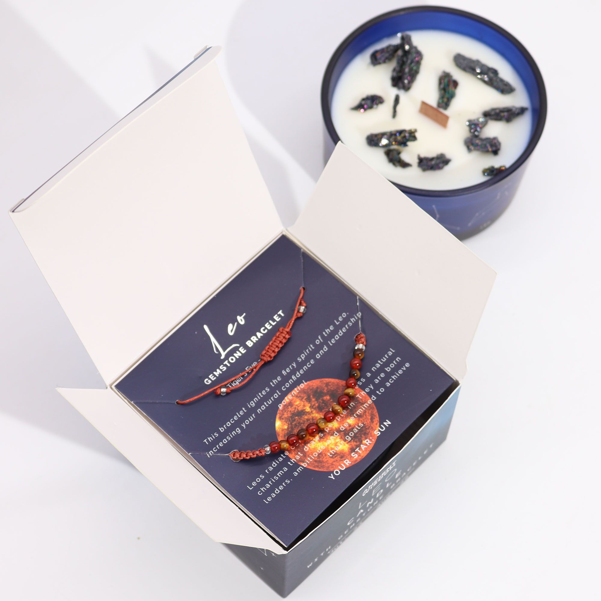 Zodiac Crystal Candle with Gemstone Bracelet - Leo - Image 3